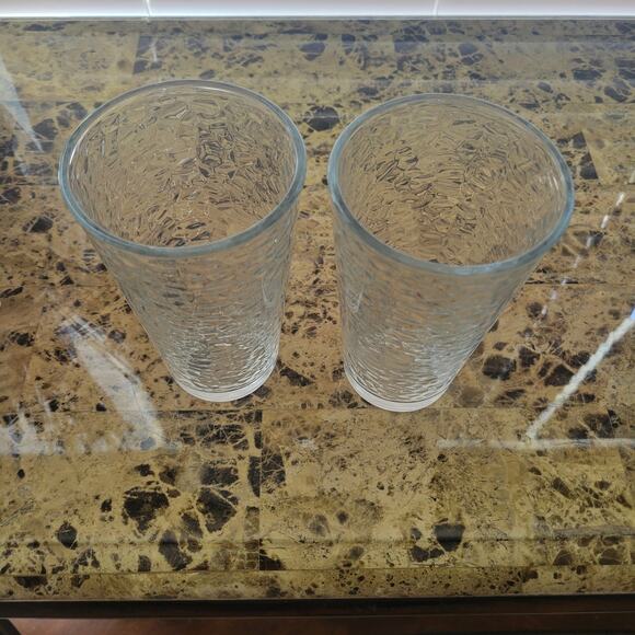 Libbey Frost Pattern Clear Drinking Glasses Set of 2 Crackle pattern on inside - Picture 1 of 7